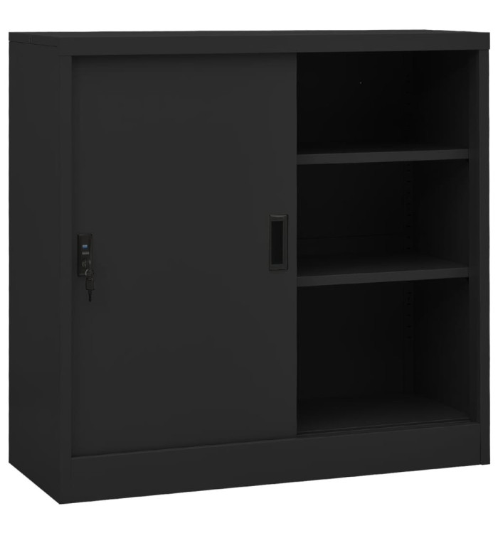 Armoire de bureau porte coulissante Anthracite 90x40x90cm Acier | Mobilier & Déco
