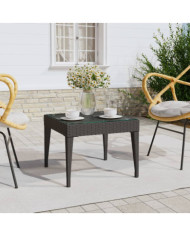 Table d'appoint noir 50x50x38 cm poly rotin et verre trempé | Mobilier & Déco