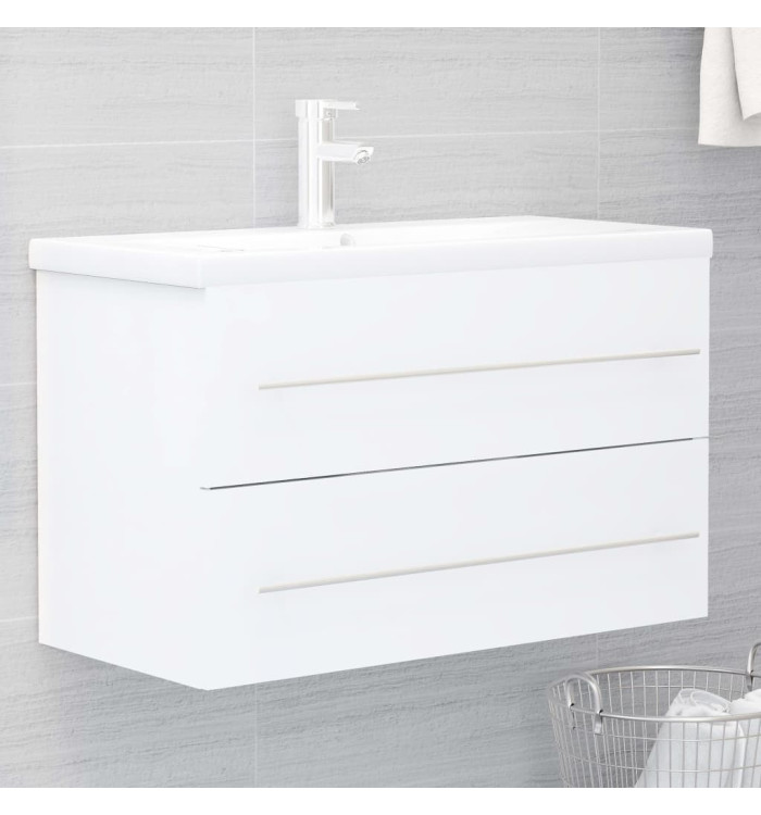 Armoire d'évier avec lavabo intégré Blanc Aggloméré | Mobilier & Déco