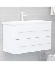 Armoire d'évier avec lavabo intégré Blanc Aggloméré | Mobilier & Déco