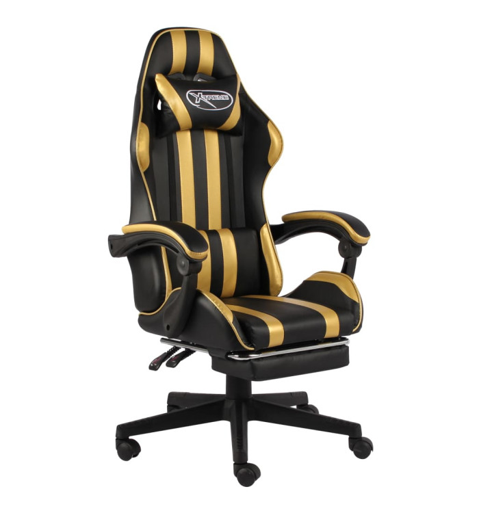 Fauteuil de jeux vidéo avec repose-pied Noir et doré Similicuir | Mobilier & Déco