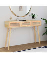 Table console Marron 105x30x75cm Bois massif pin /rotin naturel | Mobilier & Déco