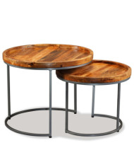 Ensemble de tables d'appoint 2 pcs Bois de manguier massif | Mobilier & Déco