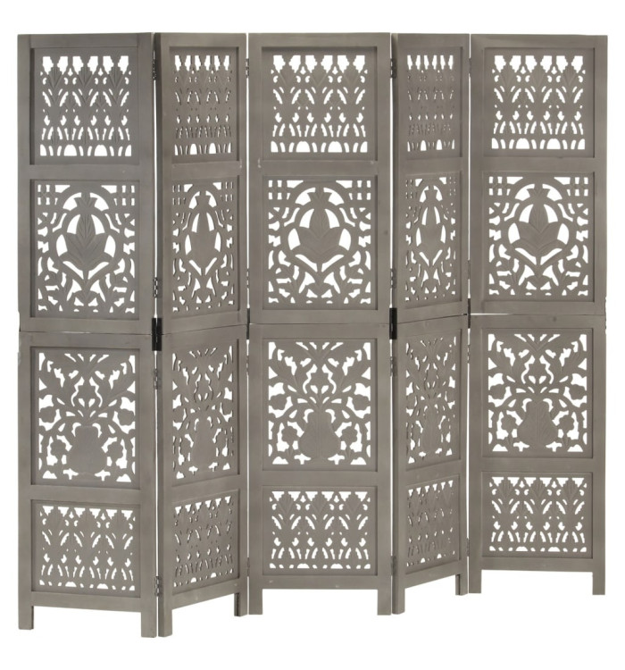 Cloison de séparation 5 panneaux Gris 200x165 cm Bois manguier | Mobilier & Déco