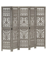 Cloison de séparation 5 panneaux Gris 200x165 cm Bois manguier | Mobilier & Déco