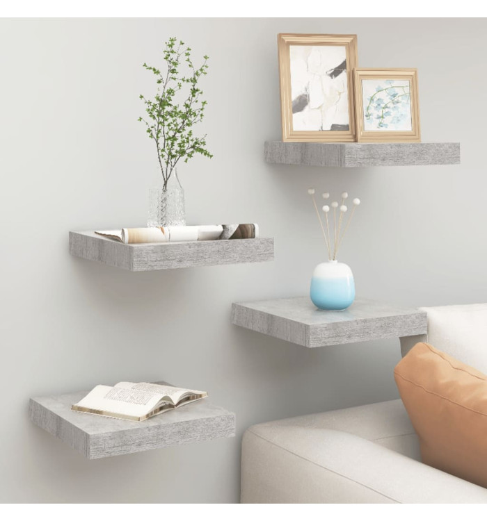 Étagères murales flottantes 4 pcs gris béton 23x23,5x3,8 cm MDF | Mobilier & Déco