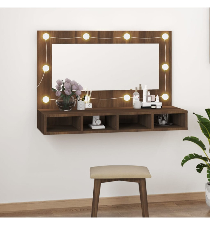 Armoire à miroir avec LED Chêne marron 90x31,5x62 cm | Mobilier & Déco