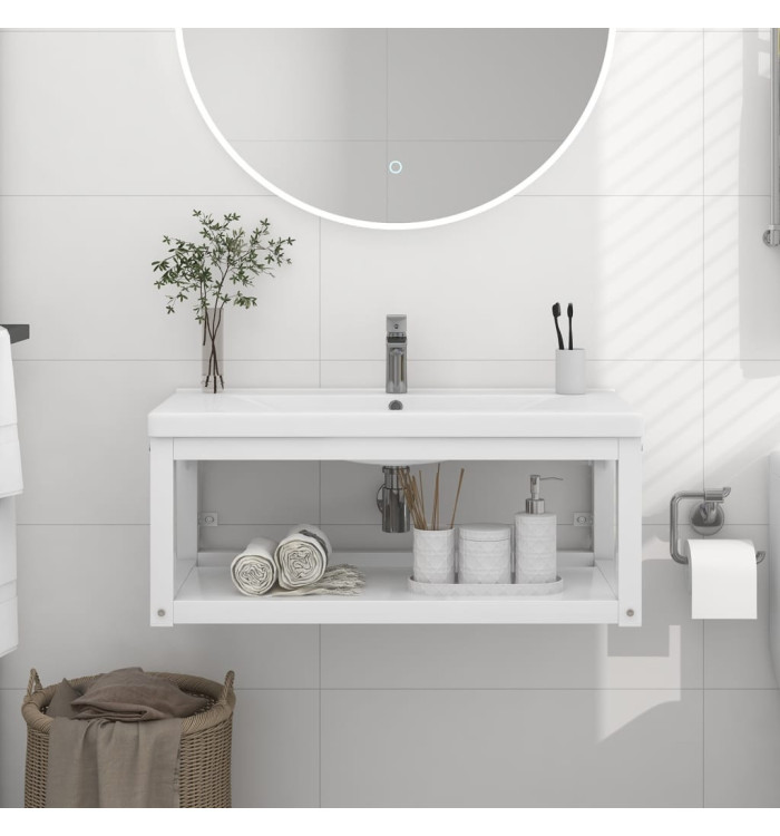 Cadre de lavabo de salle de bain mural Blanc 79x38x31 cm Fer | Mobilier & Déco