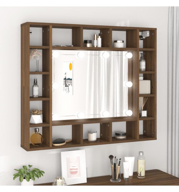 Armoire à miroir avec LED Chêne marron 91x15x76,5 cm | Mobilier & Déco