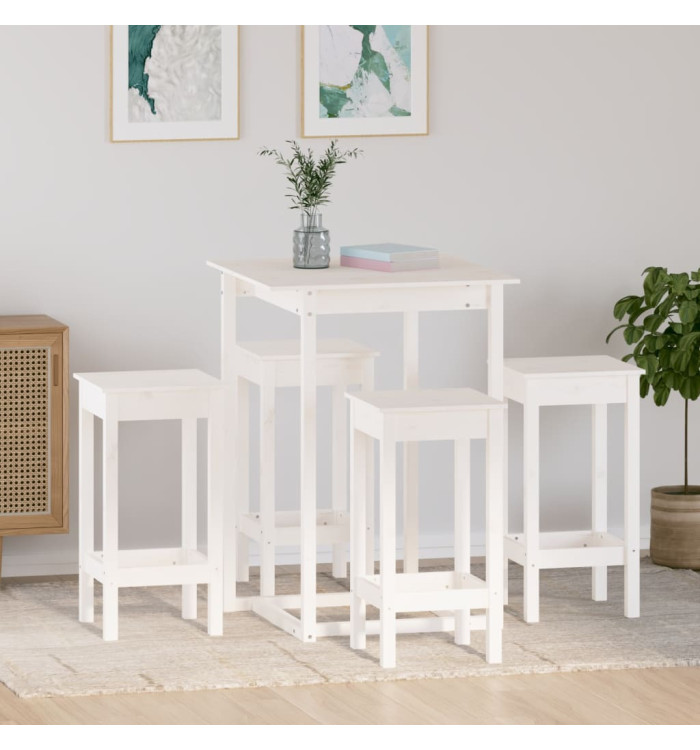 Ensemble de bar 5 pcs Blanc Bois de pin massif | Mobilier & Déco
