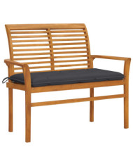 Banc de jardin et coussin anthracite 112 cm Bois de teck massif | Mobilier & Déco