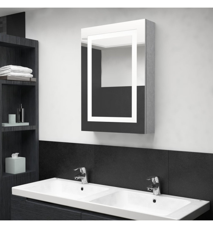 Armoire de salle de bain à miroir LED gris béton 50x13x70 cm | Mobilier & Déco