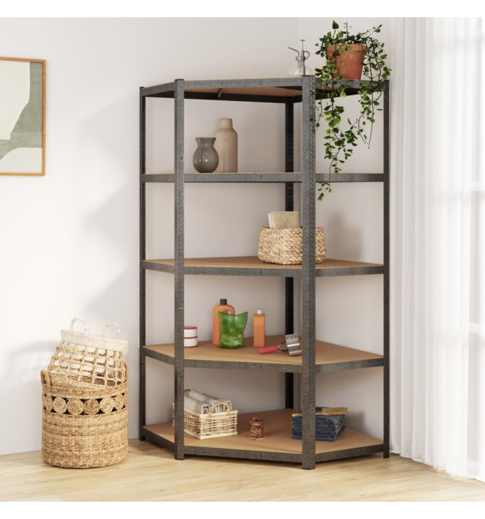 Étagère d'angle 5 niveaux Gris Acier et bois d'ingénierie | Mobilier & Déco