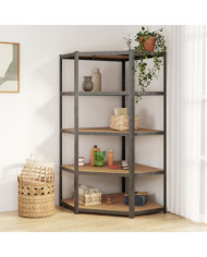 Étagère d'angle 5 niveaux Gris Acier et bois d'ingénierie | Mobilier & Déco