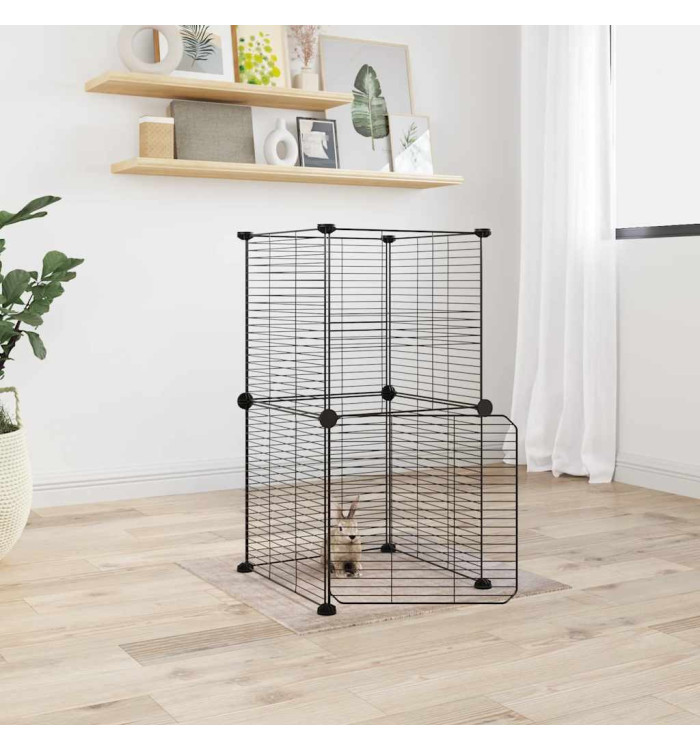 Cage animaux de compagnie à 8 panneaux et porte Noir 35x35 cm | Mobilier & Déco