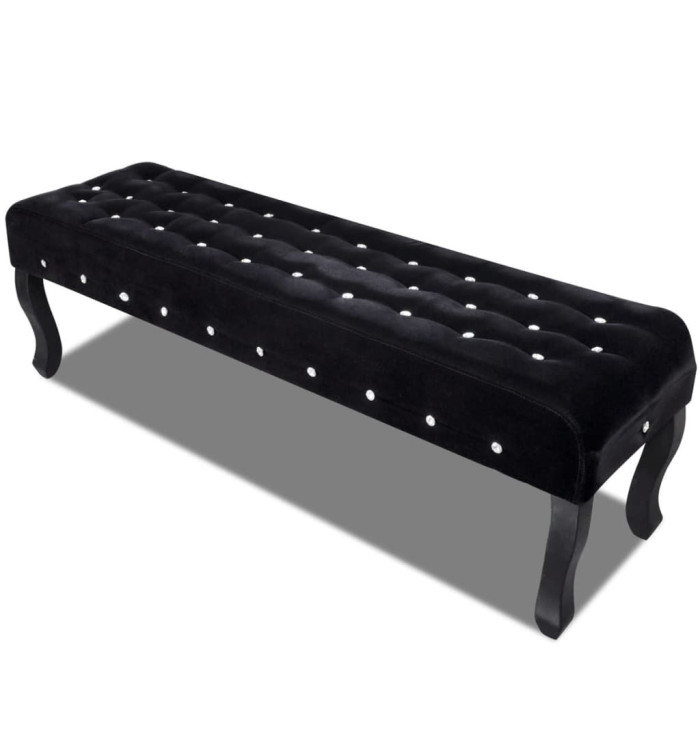 Banc noir tissu velours avec boutons en cristal | Mobilier & Déco
