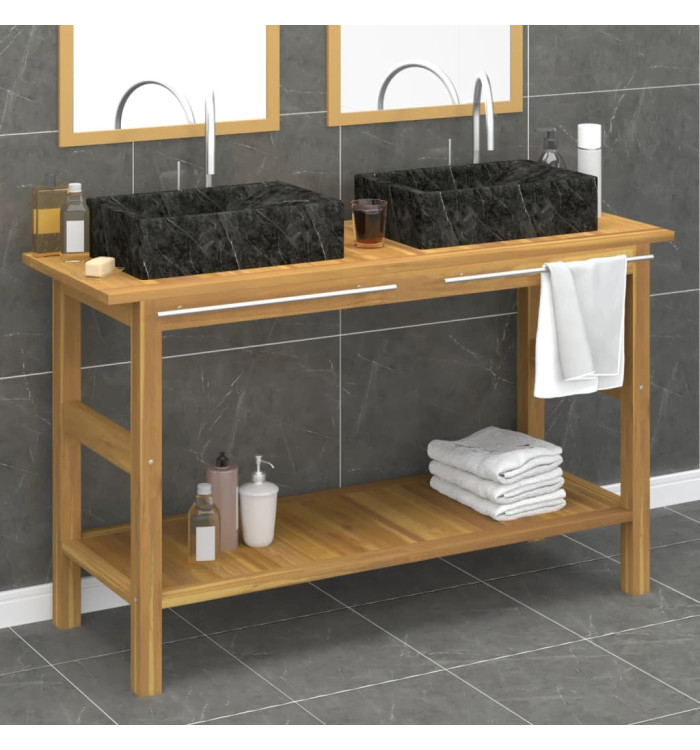 Armoire de salle de bain et lavabos en marbre noir Teck massif | Mobilier & Déco