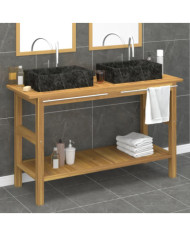 Armoire de salle de bain et lavabos en marbre noir Teck massif | Mobilier & Déco