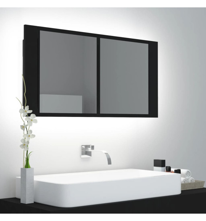 Armoire à miroir de salle de bain LED Noir 90x12x45 Acrylique | Mobilier & Déco