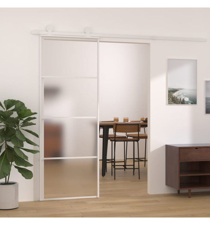 Porte coulissante Verre ESG dépoli et aluminium 76x205 cm Blanc | Mobilier & Déco