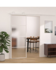 Porte coulissante Verre ESG dépoli et aluminium 76x205 cm Blanc | Mobilier & Déco