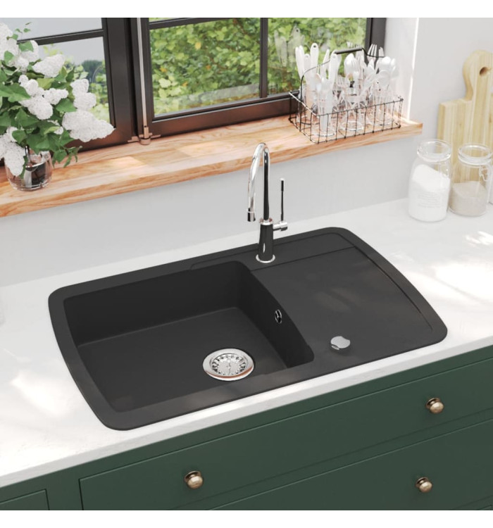 Évier de cuisine en granit Bac unique Noir | Mobilier & Déco