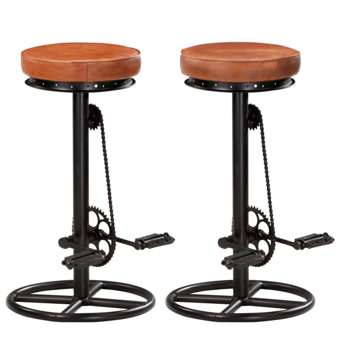 Tabourets de bar lot de 2 noir/marron cuir véritable de chèvre | Mobilier & Déco