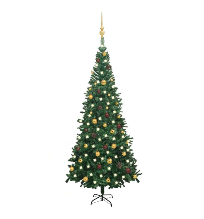 Arbre de Noël artificiel pré-éclairé et boules L 240 cm vert | Mobilier & Déco