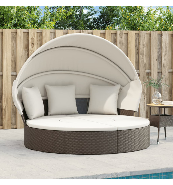 Lit de repos d'extérieur avec auvent et coussins résine tressée | Mobilier & Déco