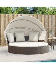 Lit de repos d'extérieur avec auvent et coussins résine tressée | Mobilier & Déco
