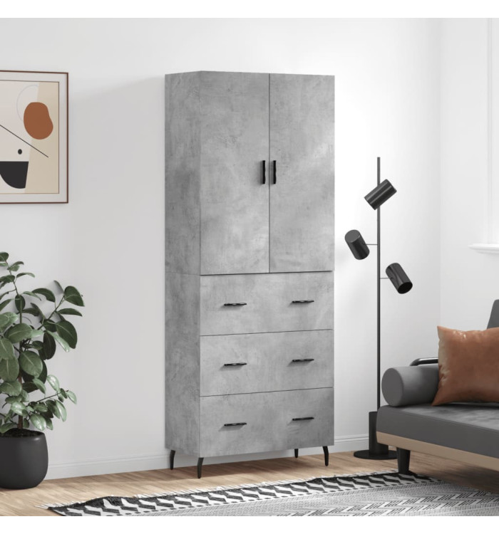 Buffet haut Gris béton 69,5x34x180 cm Bois d'ingénierie | Mobilier & Déco