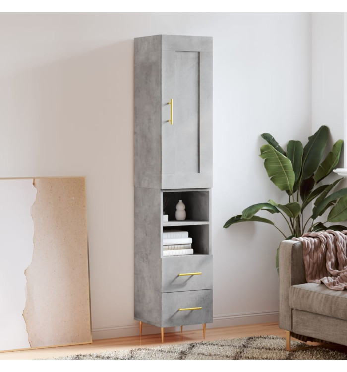 Buffet haut Gris béton 34,5x34x180 cm Bois d'ingénierie | Mobilier & Déco