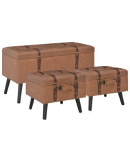 Tabourets de rangement lot de 3 Marron Similicuir | Mobilier & Déco