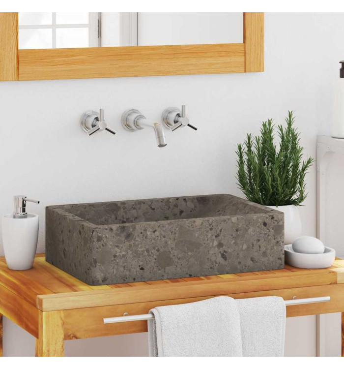 Lavabo 45x30x12 cm marbre gris brillant | Mobilier & Déco