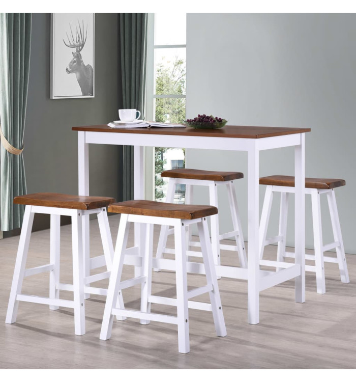 Table et tabouret de bar 5 pcs Bois massif | Mobilier & Déco