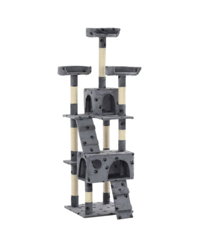 Arbre à chat et griffoirs Sisal 170cm Empreintes de pattes Gris | Mobilier & Déco