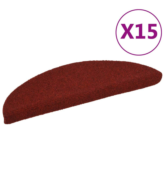 Tapis d'escalier auto-adhésif Poinçon aiguilleté 15 pcs Rouge | Mobilier & Déco