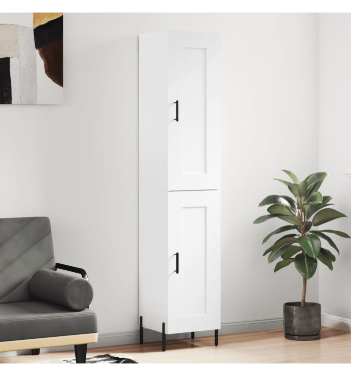Buffet haut Blanc brillant 34,5x34x180 cm Bois d'ingénierie | Mobilier & Déco
