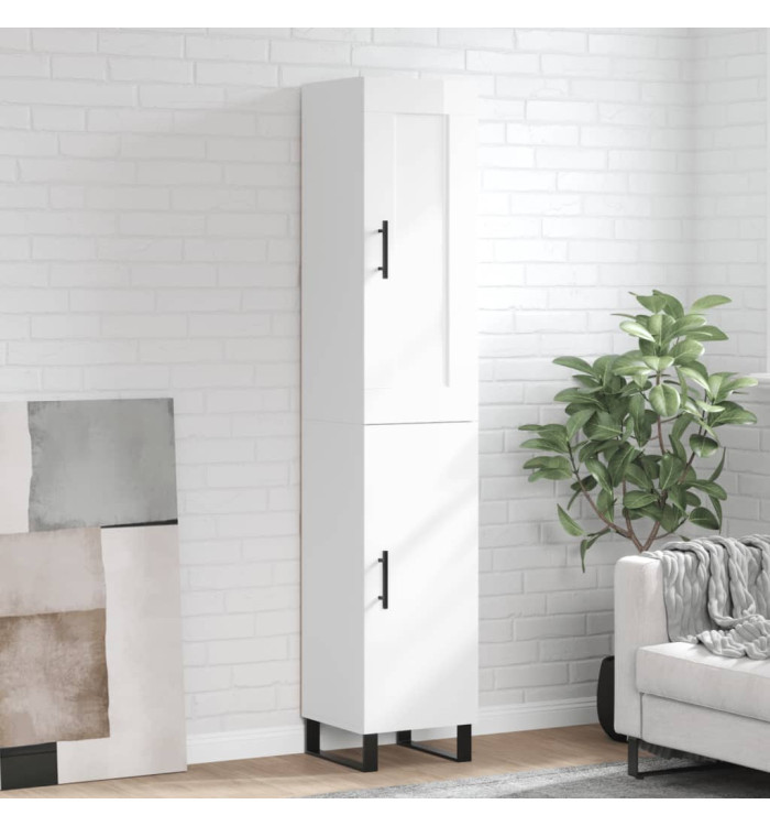 Buffet haut Blanc brillant 34,5x34x180 cm Bois d'ingénierie | Mobilier & Déco