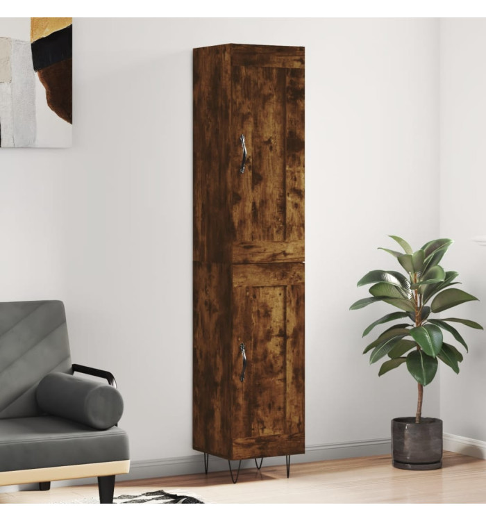 Buffet haut Chêne fumé 34,5x34x180 cm Bois d'ingénierie | Mobilier & Déco