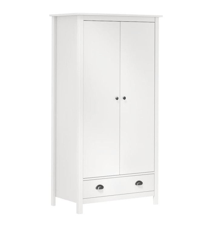 Garde-robe à 2 portes Hill Blanc 89x50x170cm Bois de pin solide | Mobilier & Déco