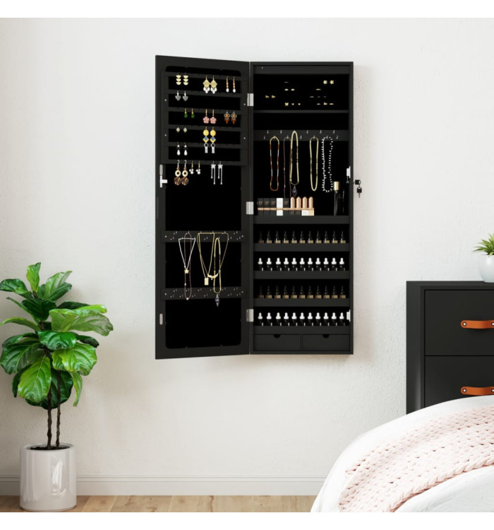 Armoire à bijoux avec miroir et éclairage LED mural noir | Mobilier & Déco