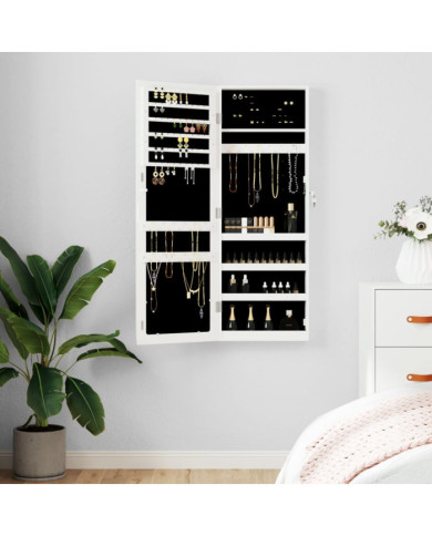 Armoire à bijoux avec miroir murale blanc 37,5x10x106 cm | Mobilier & Déco