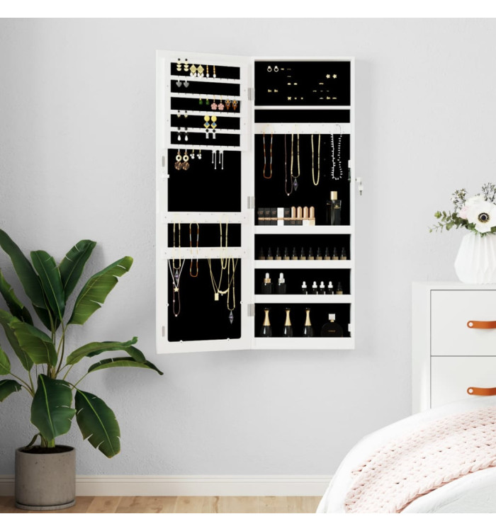 Armoire à bijoux avec miroir murale blanc 37,5x10x106 cm | Mobilier & Déco