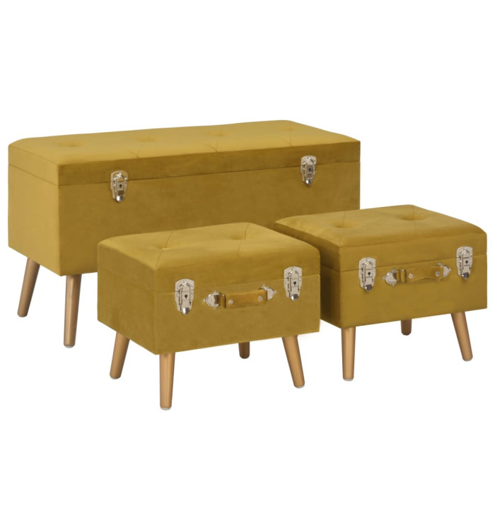 Tabourets de rangement lot de 3 Jaune moutarde Velours | Mobilier & Déco