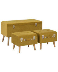 Tabourets de rangement lot de 3 Jaune moutarde Velours | Mobilier & Déco