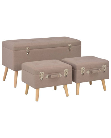 Tabourets de rangement lot de 3 Marron Tissu | Mobilier & Déco