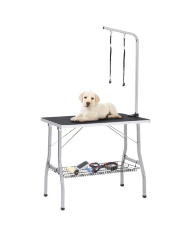 Table de toilettage réglable de chiens avec 2 boucles et panier | Mobilier & Déco