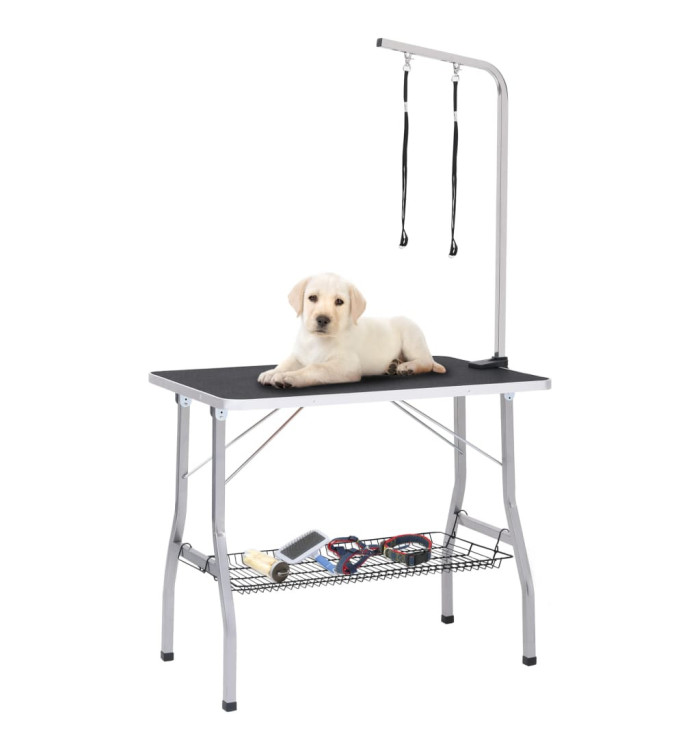 Table de toilettage réglable de chiens avec 2 boucles et panier | Mobilier & Déco