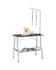 Table de toilettage réglable de chiens avec 2 boucles et panier | Mobilier & Déco